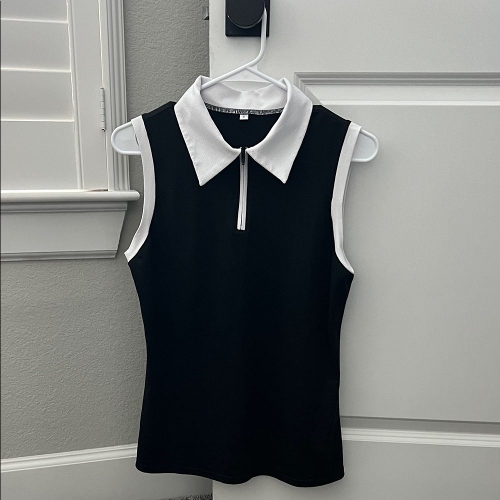 Chic Black and White Collared Tank Top